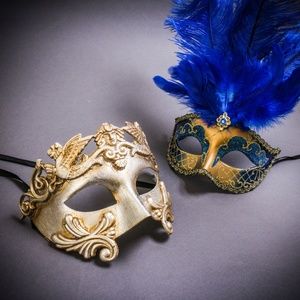 Blue Silver Venetian Roman Warrior Couple Masks